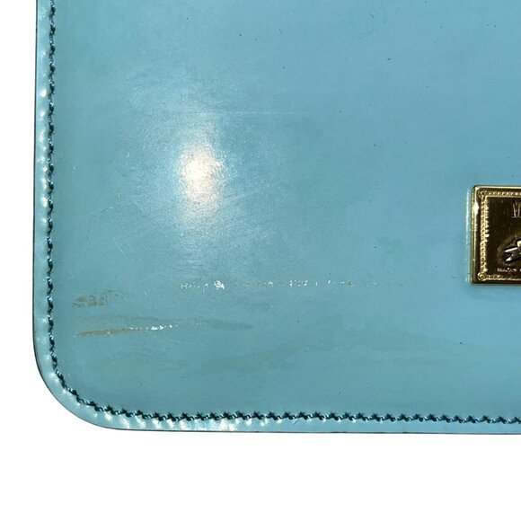 Moschino Women’s Light Blue Leather Gold Logo Hardware Structured Clutch Handbag - Picture 6 of 16